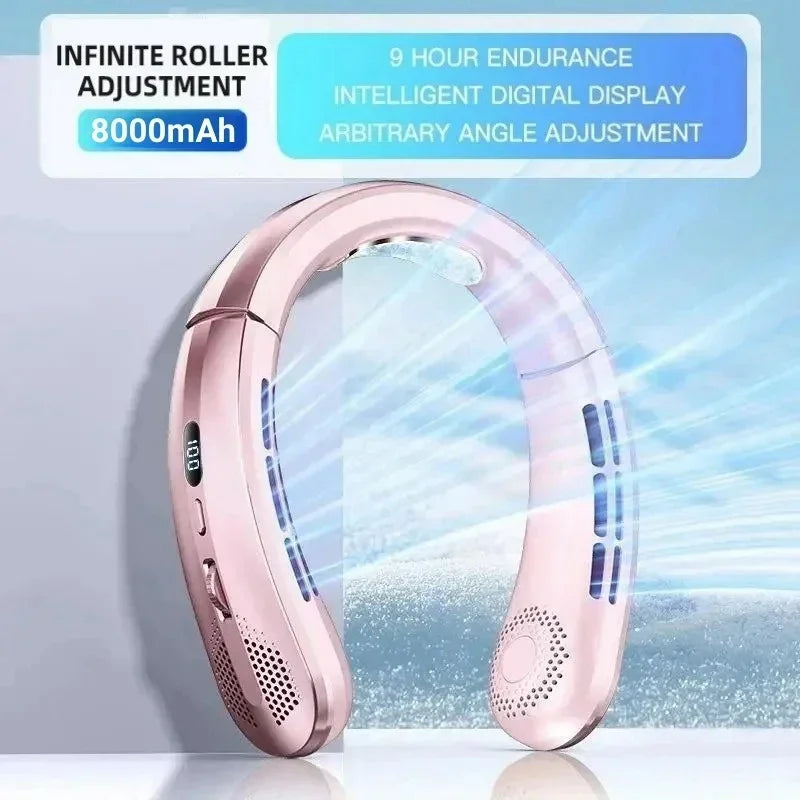 Ventilateur portable USB 8000 mAh à suspendre au cou, sans pales, mini, rechargeable, silencieux, avec affichage numérique LED, rafraîchisseur d'air électrique portatif
