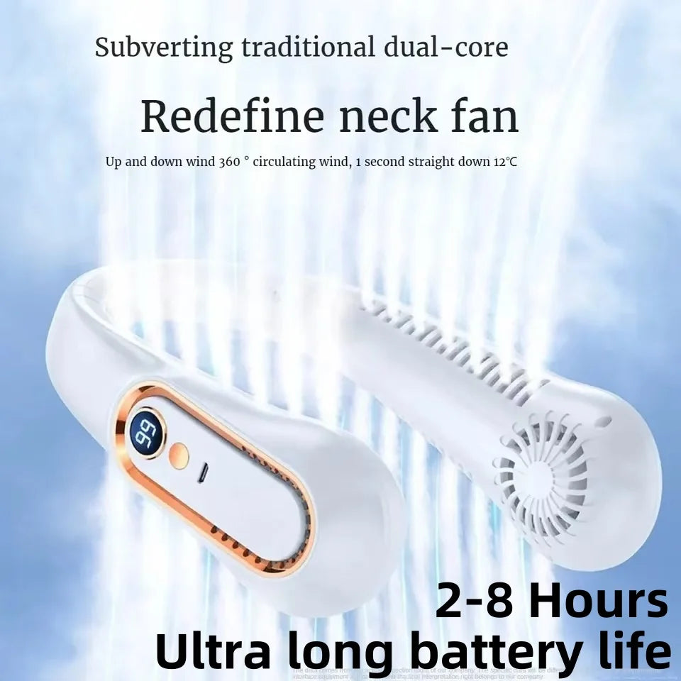 Ventilateur portable USB 8000 mAh à suspendre au cou, sans pales, mini, rechargeable, silencieux, avec affichage numérique LED, rafraîchisseur d'air électrique portatif