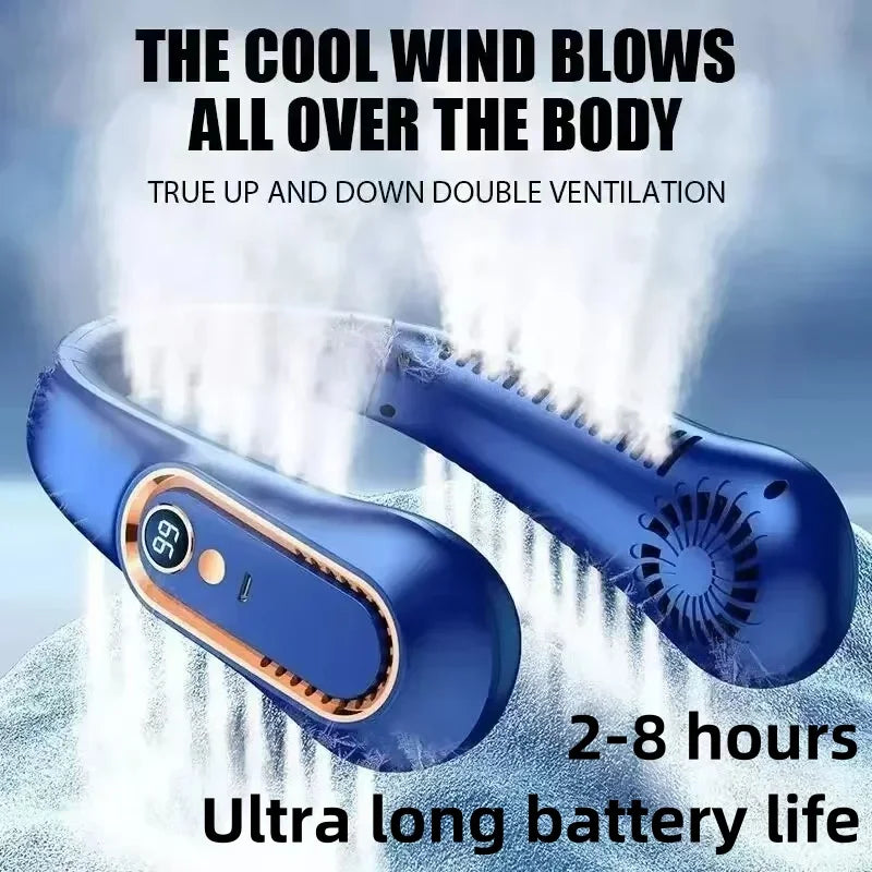 Ventilateur portable USB 8000 mAh à suspendre au cou, sans pales, mini, rechargeable, silencieux, avec affichage numérique LED, rafraîchisseur d'air électrique portatif