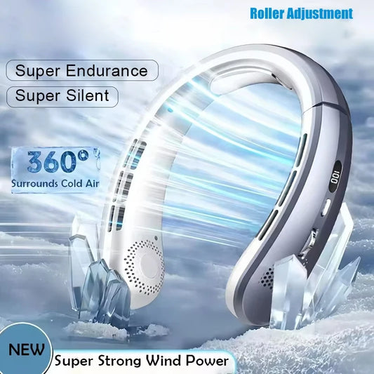 Ventilateur portable USB 8000 mAh à suspendre au cou, sans pales, mini, rechargeable, silencieux, avec affichage numérique LED, rafraîchisseur d'air électrique portatif