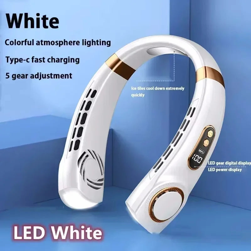 Ventilateur portable USB 8000 mAh à suspendre au cou, sans pales, mini, rechargeable, silencieux, avec affichage numérique LED, rafraîchisseur d'air électrique portatif